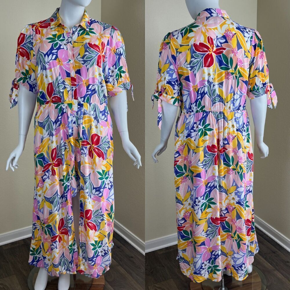 Eloquii Elements Women's Size 20 Paradiso Floral Maxi Romper Maxi Dress Hawaiian